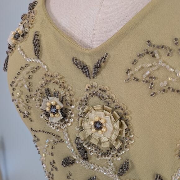 Vintage Sue Wong Silk Maxi Dress Gown 10 Green Y2K Fairy Floral Bead Grunge - Picture 13 of 16